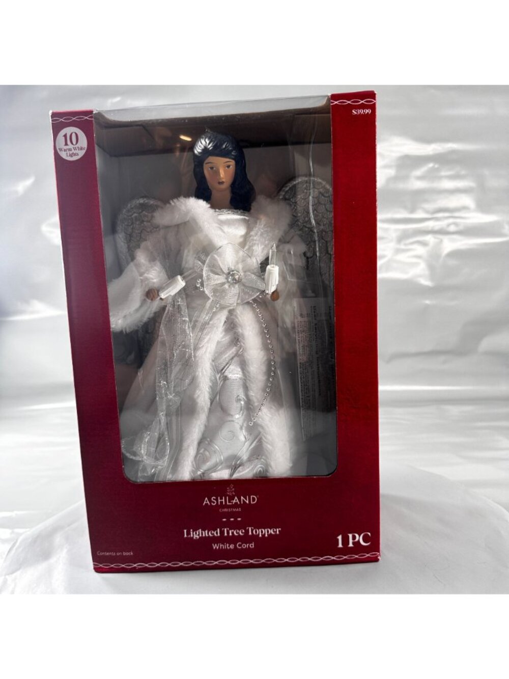 Ashland Christmas Angel Lighted Tree Topper Silver Wings White Gown Cord - Picture 2 of 16